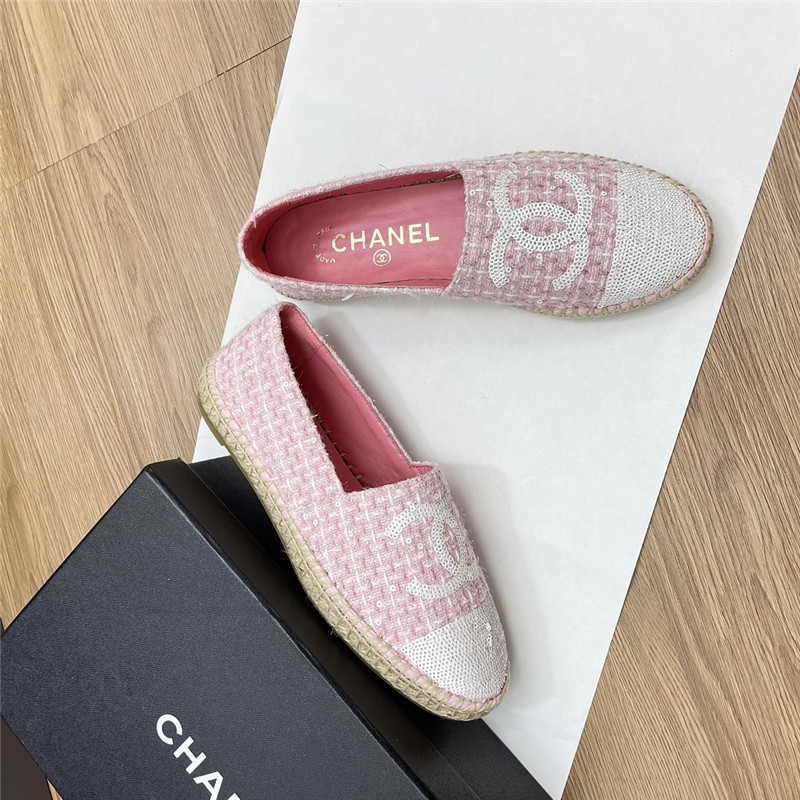 Ch**el espadrilles in pink/white tweed with sequins