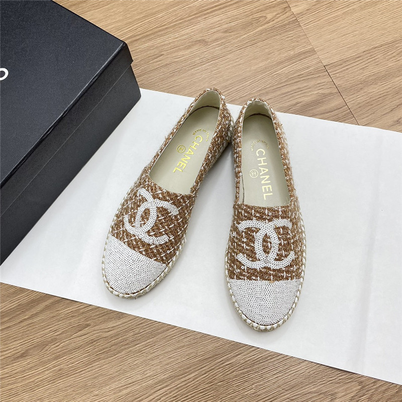 Ch**el espadrilles in beige/white tweed with sequins