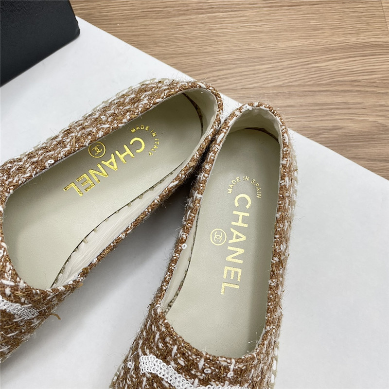 Ch**el espadrilles in beige/white tweed with sequins