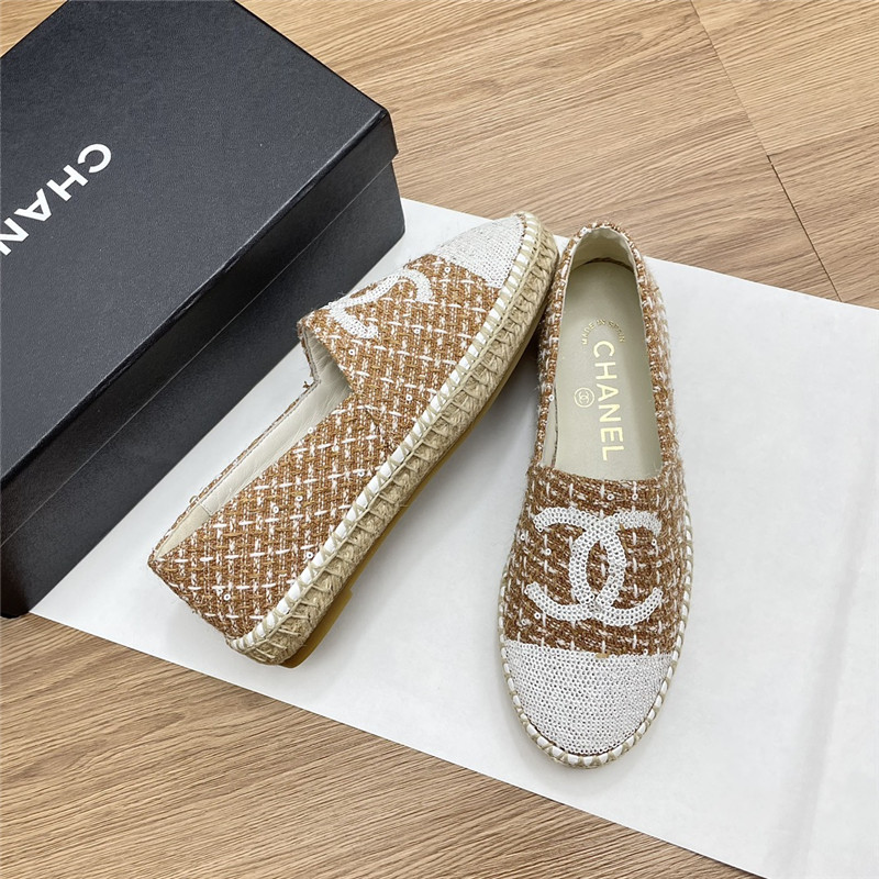 Ch**el espadrilles in beige/white tweed with sequins