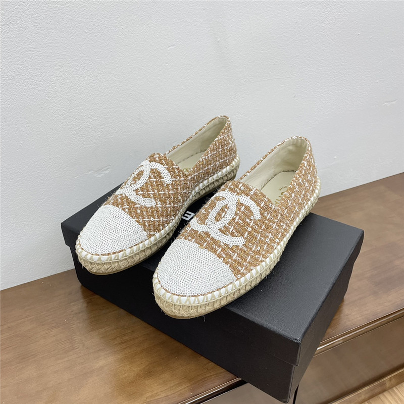 Ch**el espadrilles in beige/white tweed with sequins