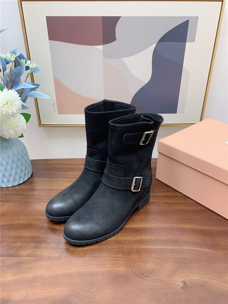 Miu Miu Black Calfskin Chunky Buckle Biker Boots