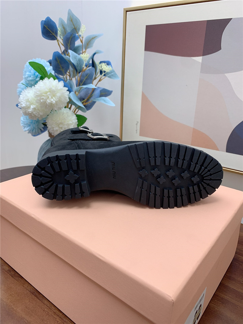 Miu Miu Black Calfskin Chunky Buckle Biker Boots