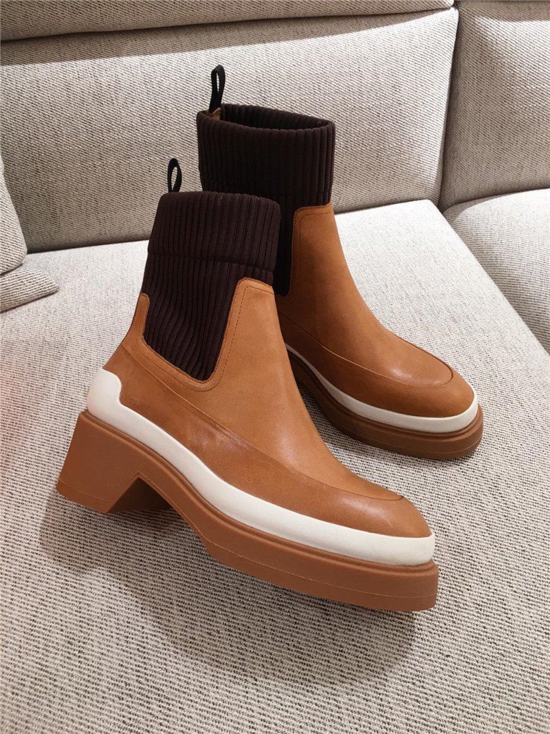 H**me5 brown calfskin platform ankle boots
