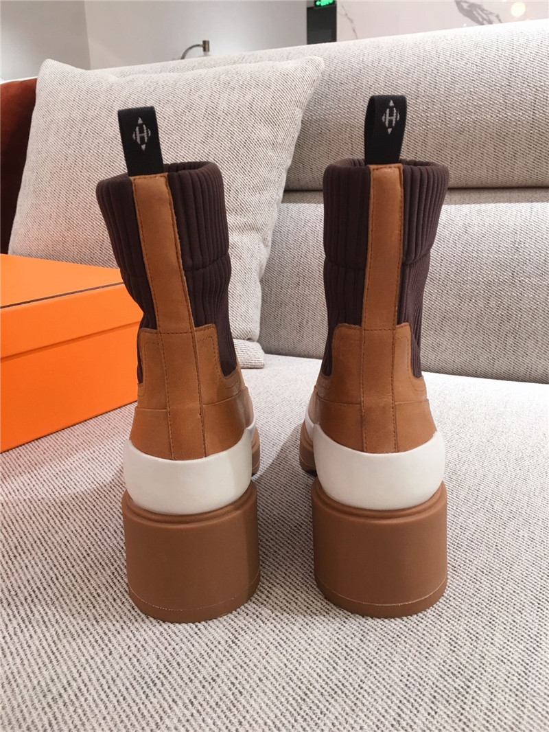 H**me5 brown calfskin platform ankle boots