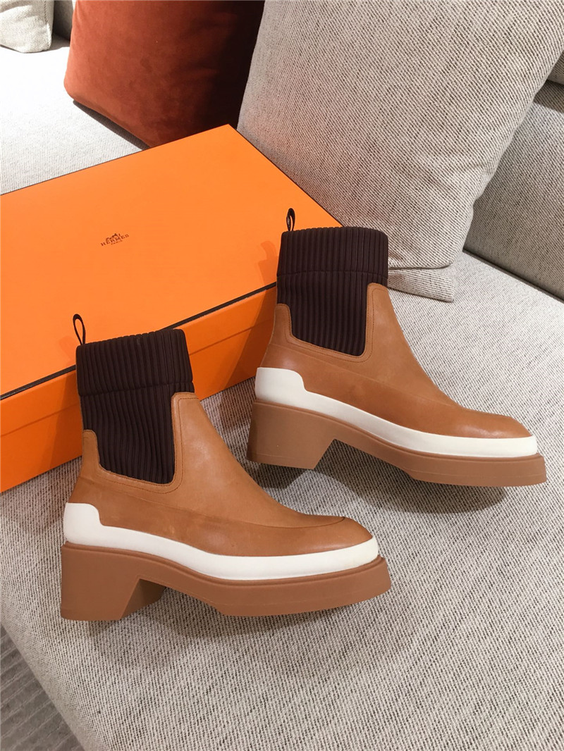 H**me5 brown calfskin platform ankle boots