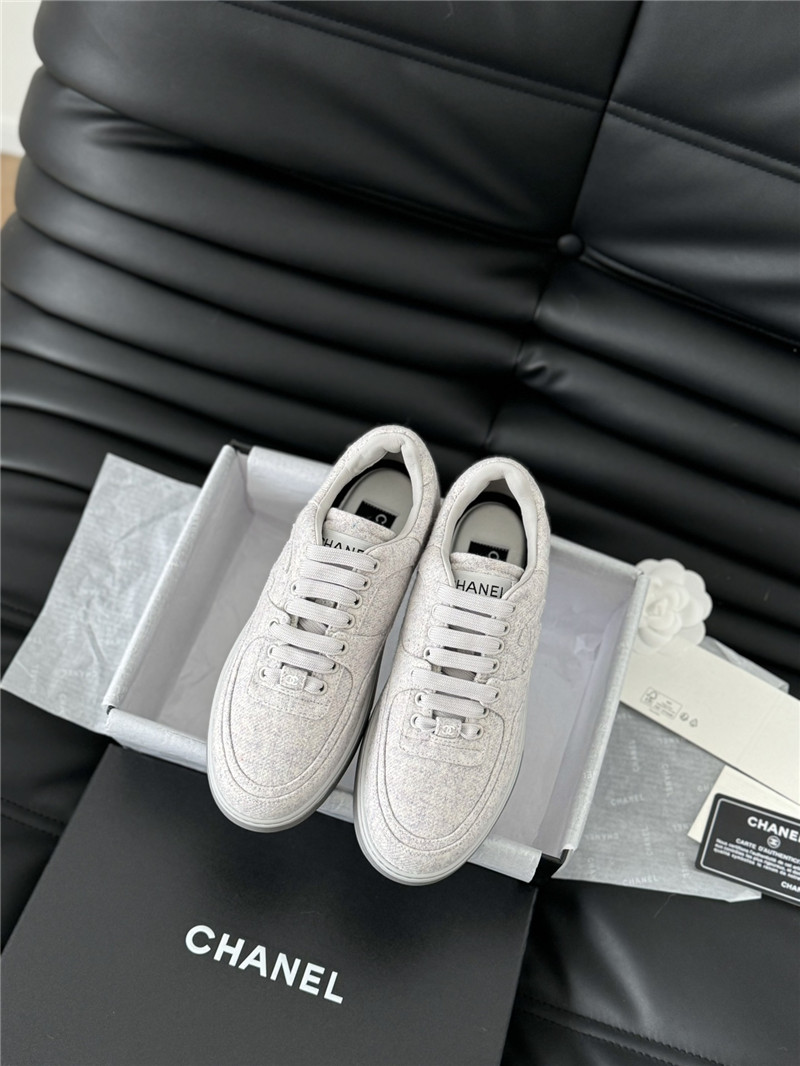 Ch**el gray lace-up logo sneakers