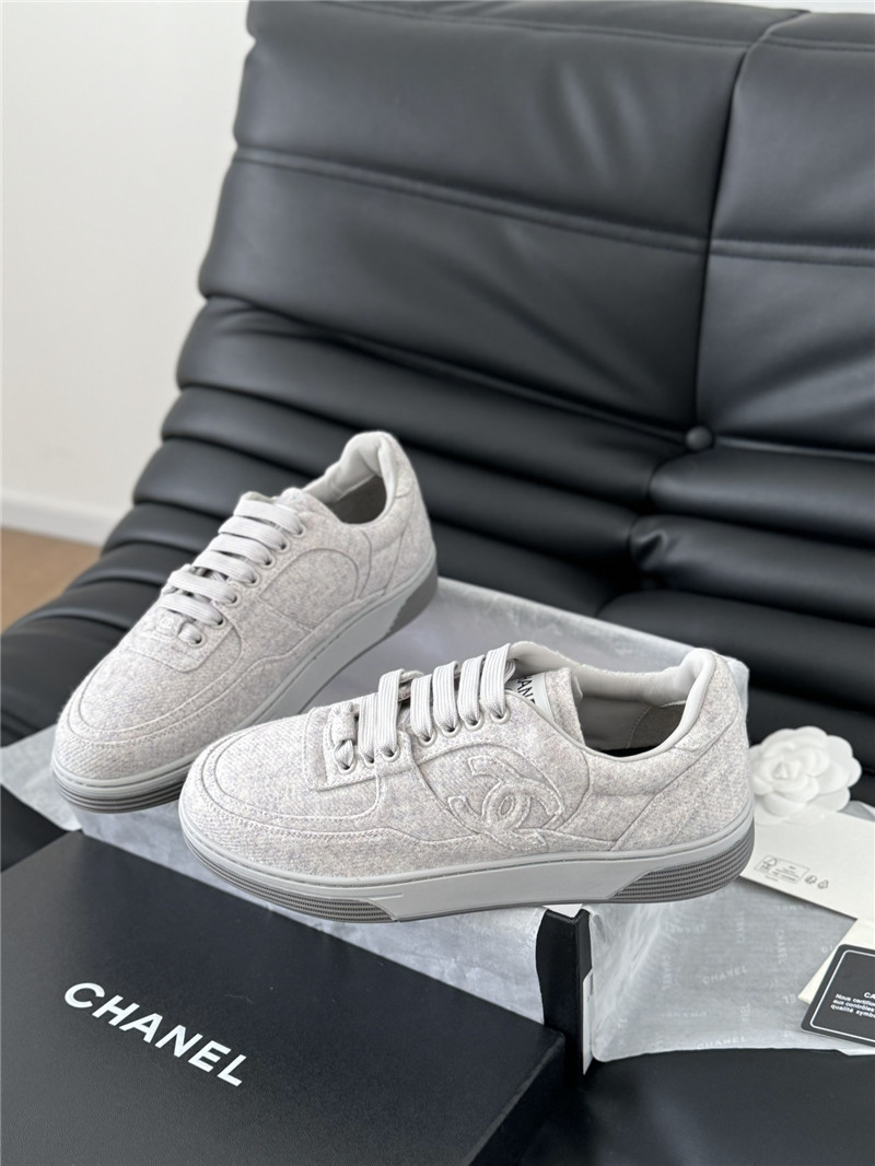 Ch**el gray lace-up logo sneakers