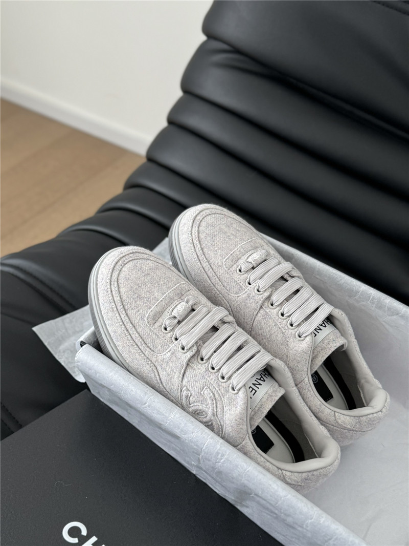 Ch**el gray lace-up logo sneakers