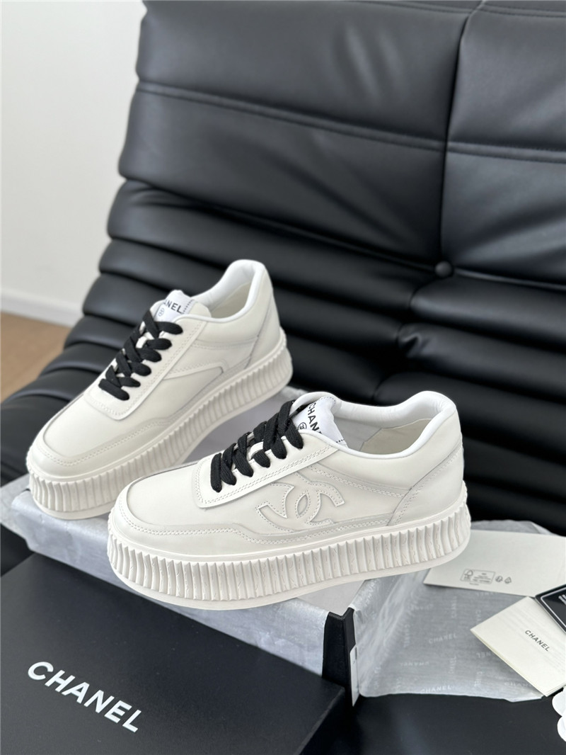 Ch**el black lace-up platform canvas sneakers