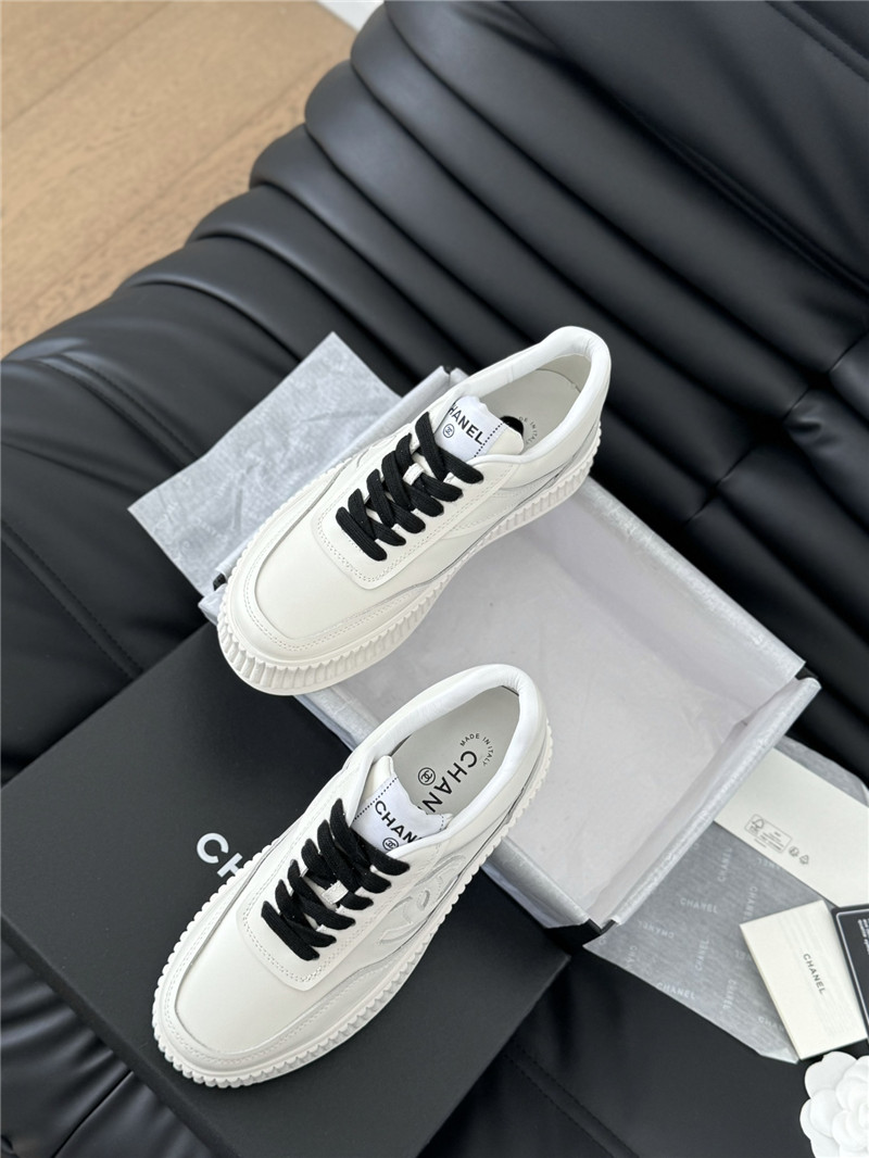 Ch**el black lace-up platform canvas sneakers