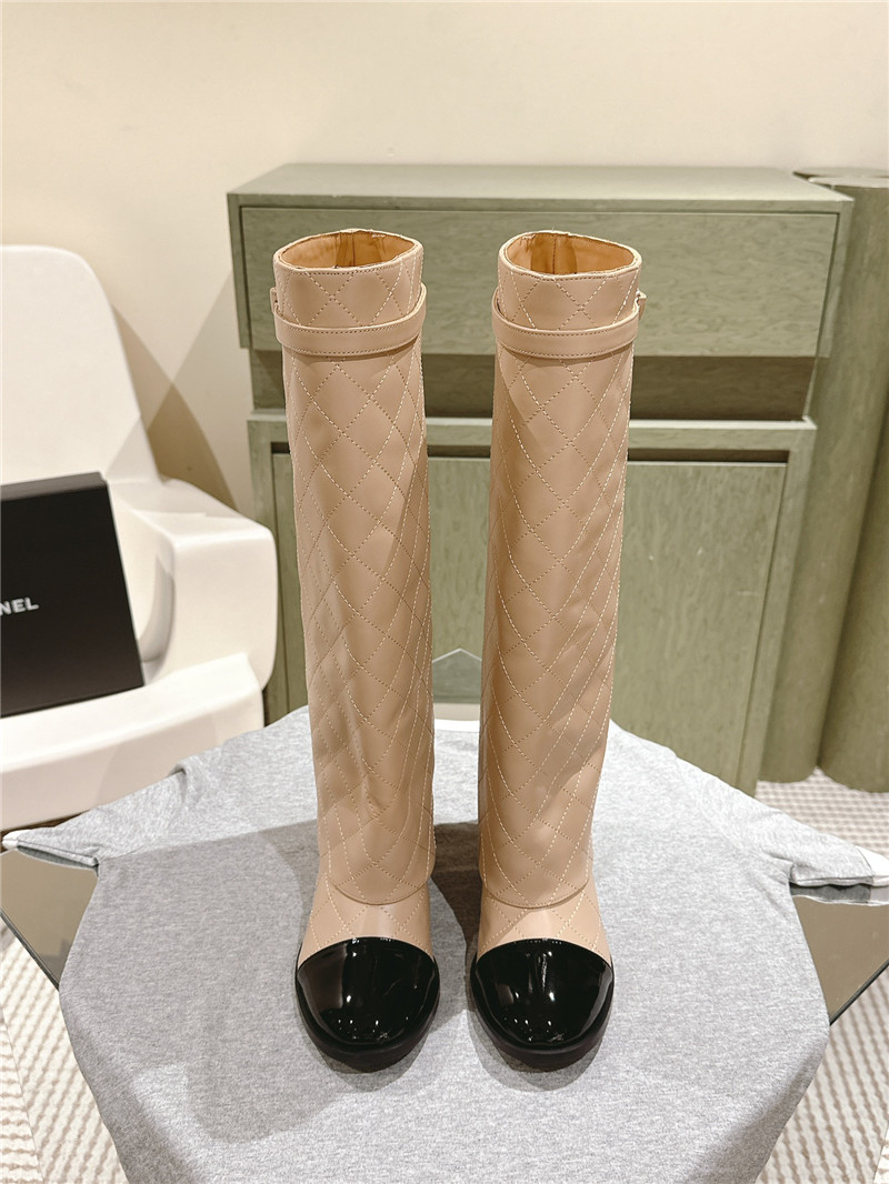 Ch**el beige overlay knee high boots