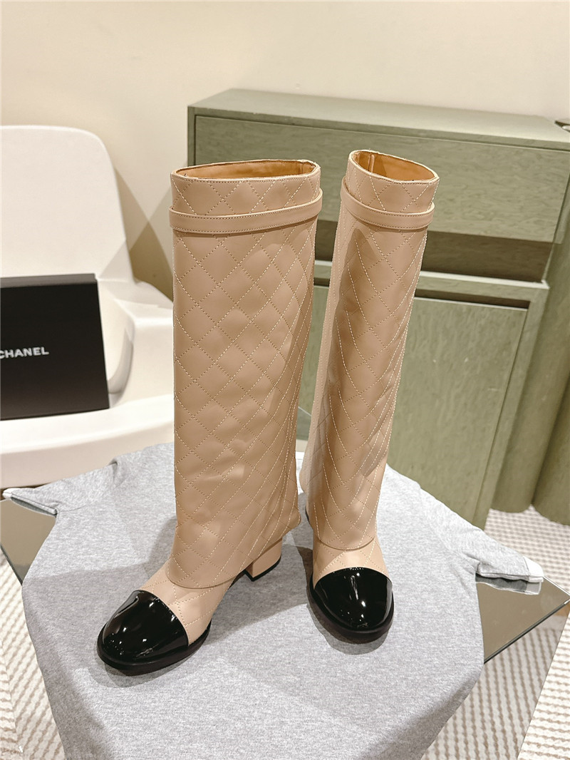 Ch**el beige overlay knee high boots