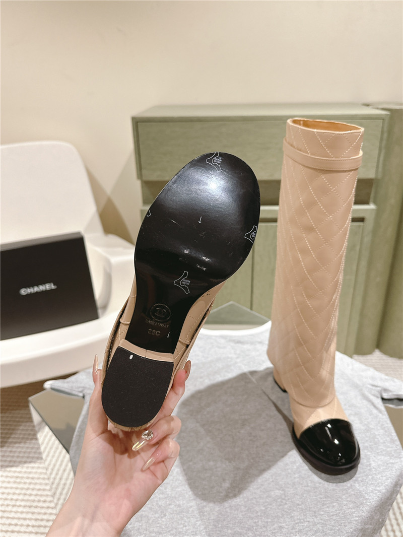 Ch**el beige overlay knee high boots