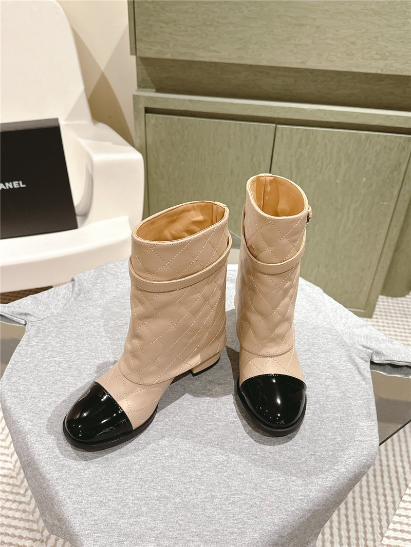 Ch**el beige quilted leather cap toe ankle boots