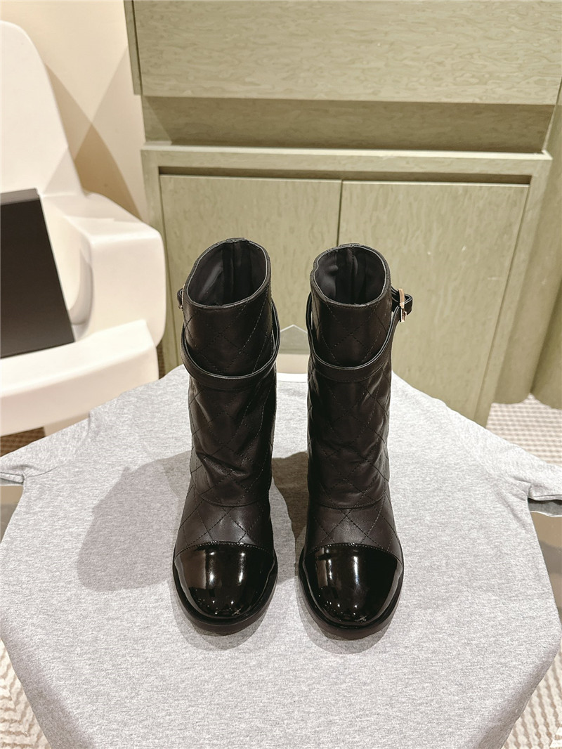 Ch**el black quilted leather cap toe ankle boots