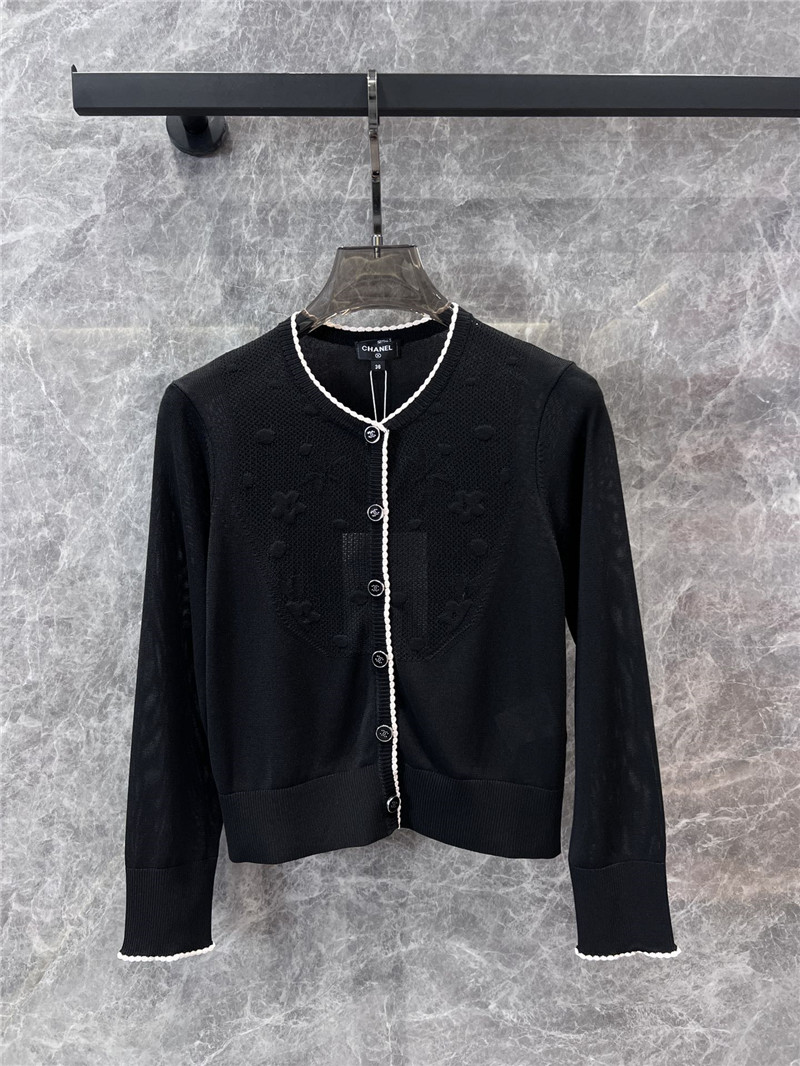 Ch**el crop lace trim cardigan black