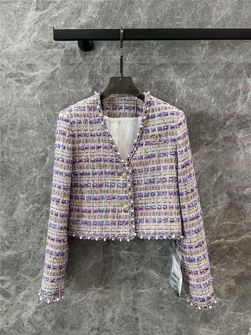 Ch**el coarse floral v-neck short coat replicas clothes