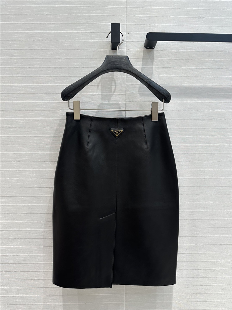 Pra*a mid-length leather skirt replica clothes