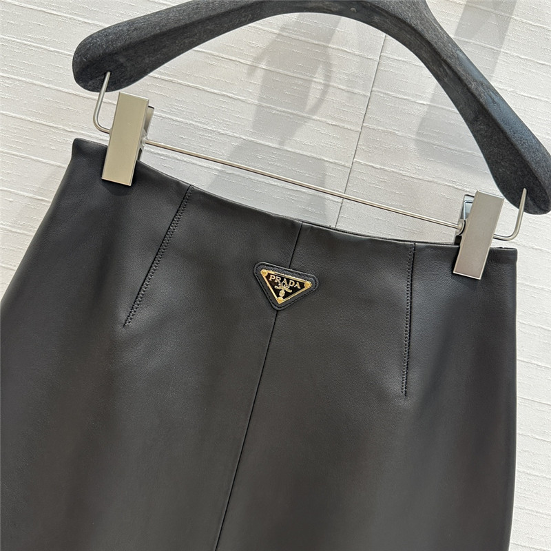 Pra*a mid-length leather skirt replica clothes
