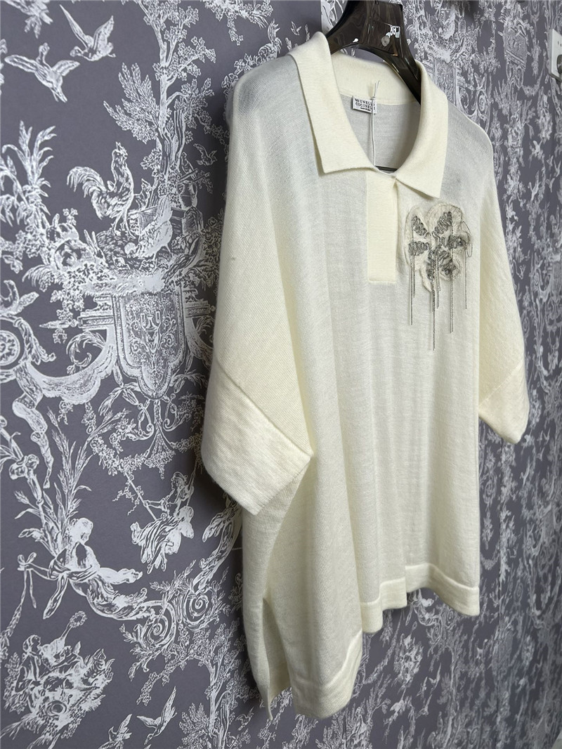 BC Beaded Oversized Wool Polo Shirt Ivory