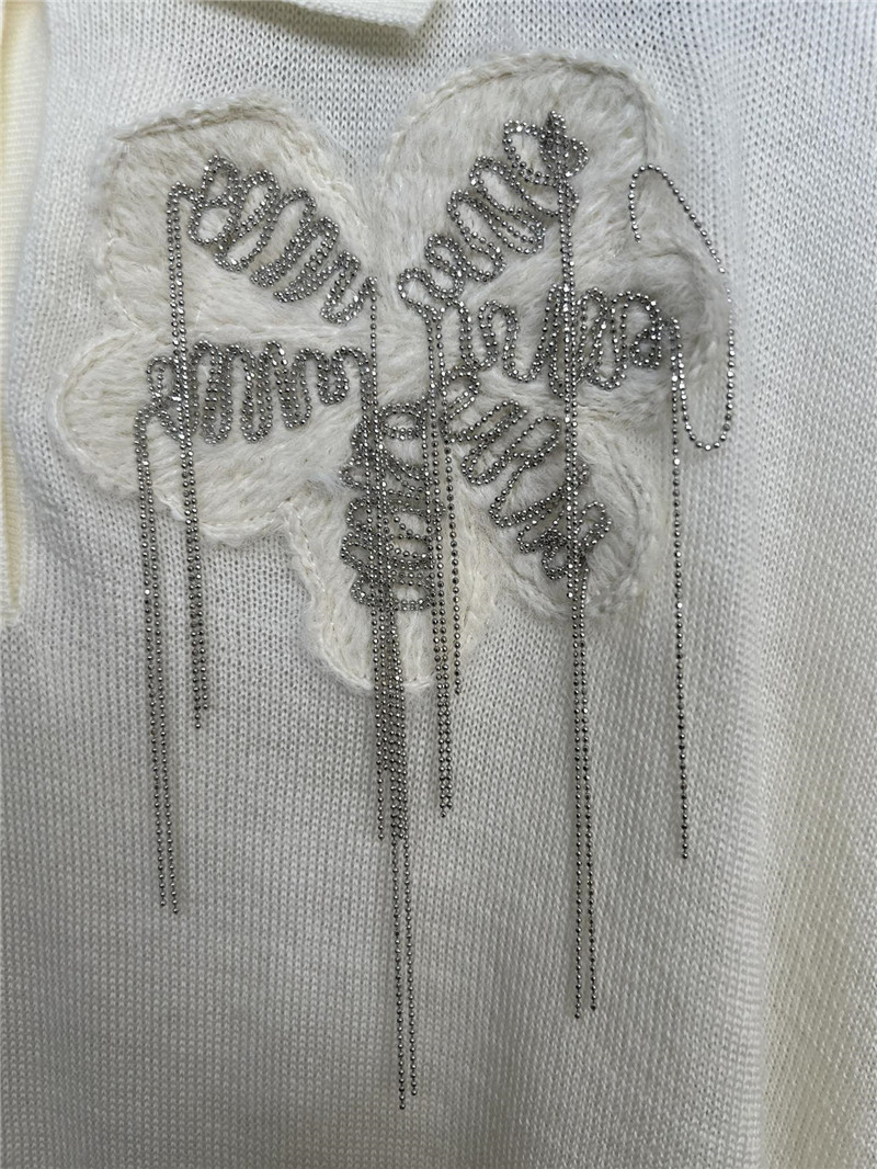 BC Beaded Oversized Wool Polo Shirt Ivory