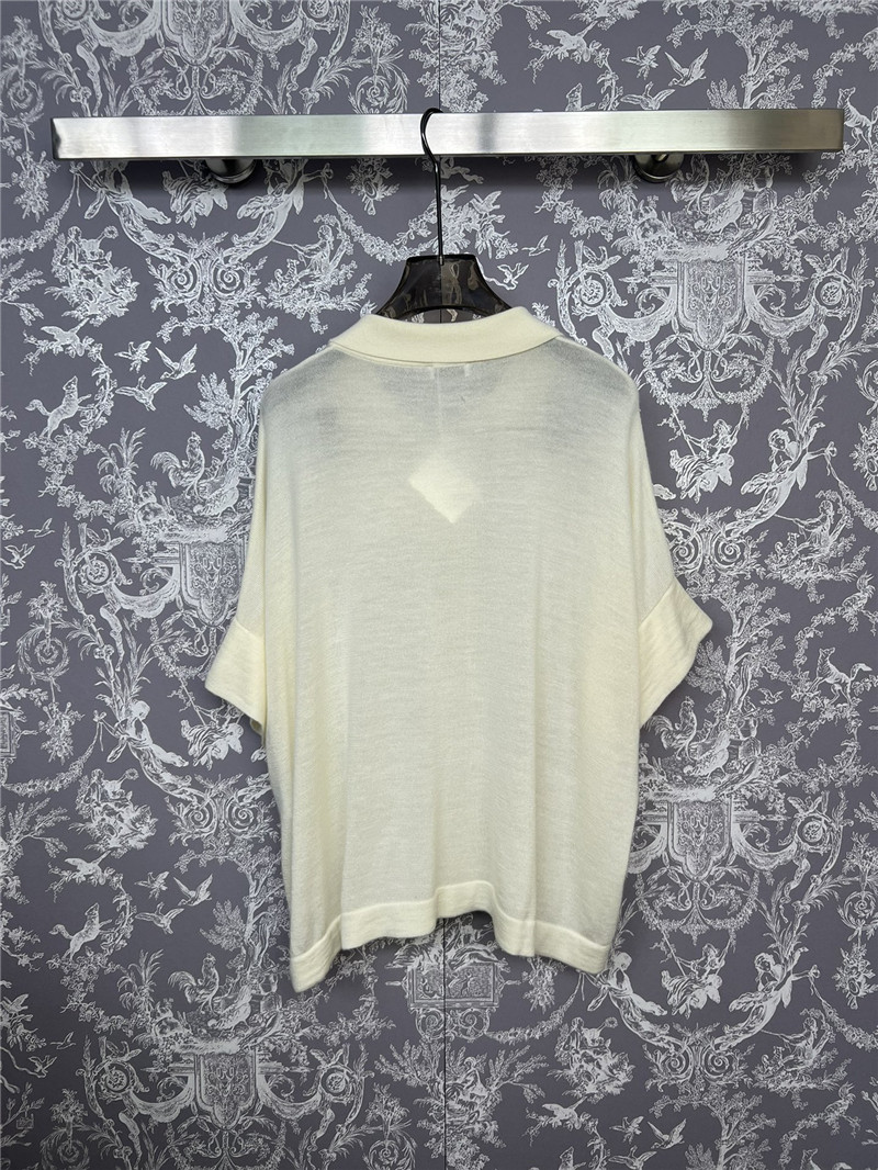 BC Beaded Oversized Wool Polo Shirt Ivory