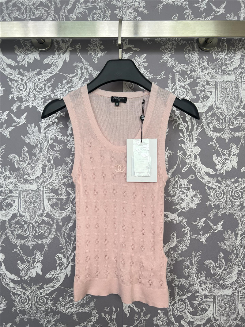 Ch**el jacquard crochet knitted vest in pink