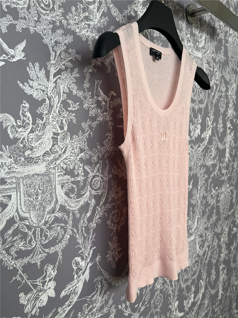 Ch**el jacquard crochet knitted vest in pink