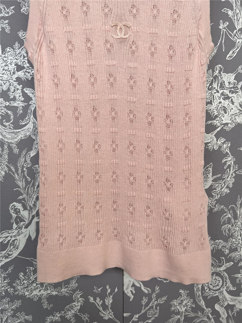 Ch**el jacquard crochet knitted vest in pink