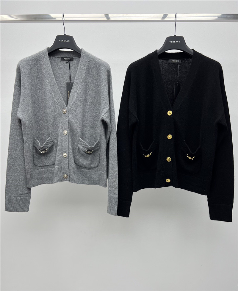 Versace Cashmere-Blend Boxy Cardigan in Grey