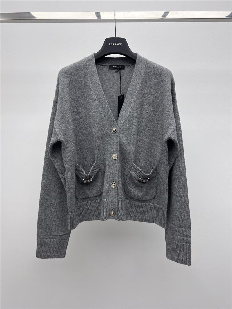 Versace Cashmere-Blend Boxy Cardigan in Grey