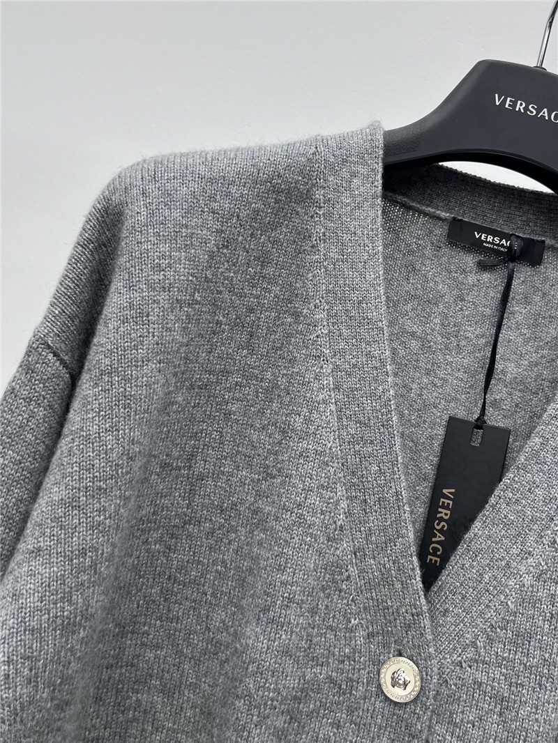 Versace Cashmere-Blend Boxy Cardigan in Grey