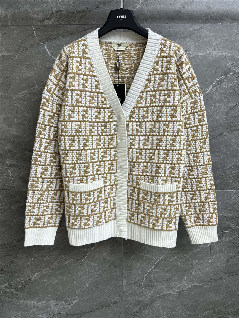 F**di cotton ff cardigan beige/white