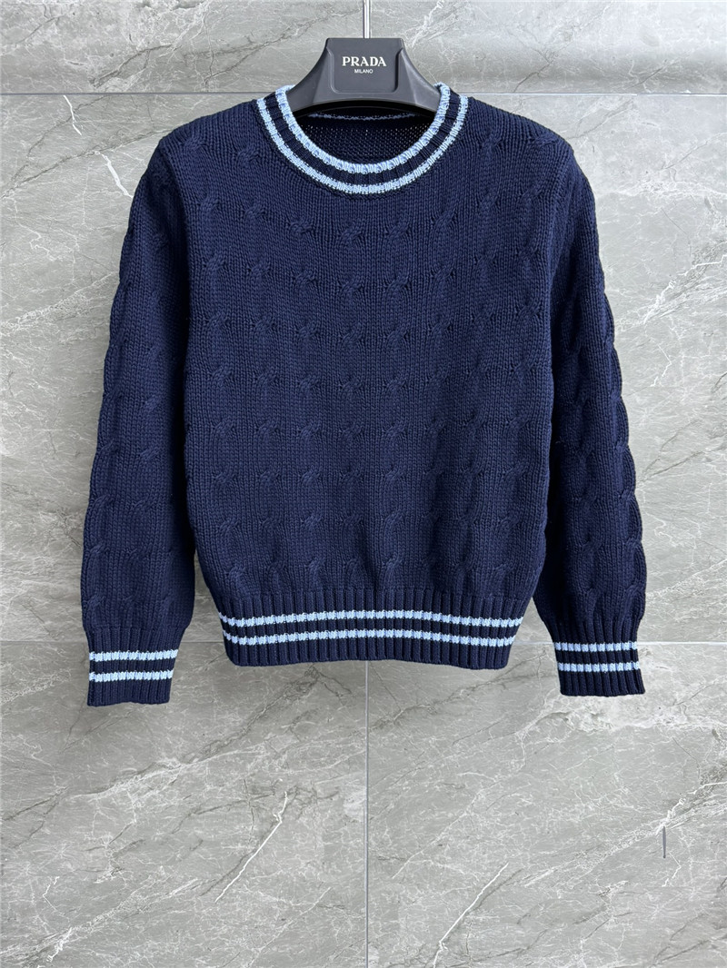 Pra*a cropped cotton cable-knit sweater navy