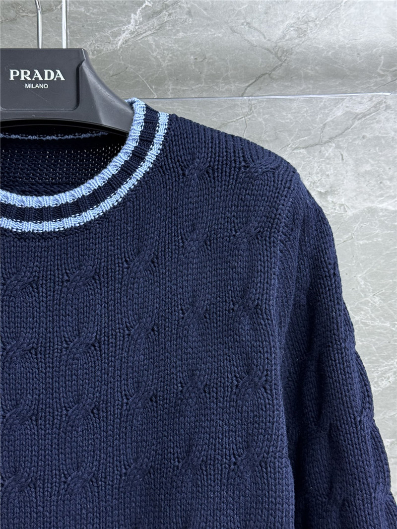 Pra*a cropped cotton cable-knit sweater navy