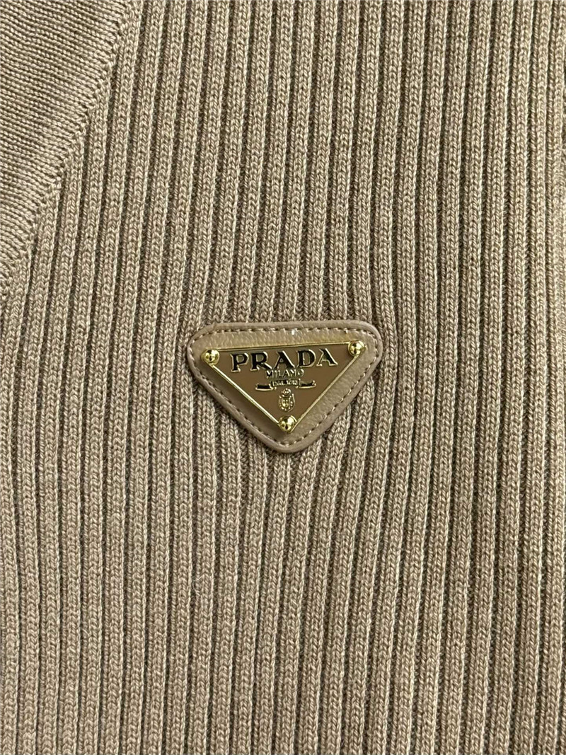 Pra*a v-neck triangle-logo rib cardigan beige