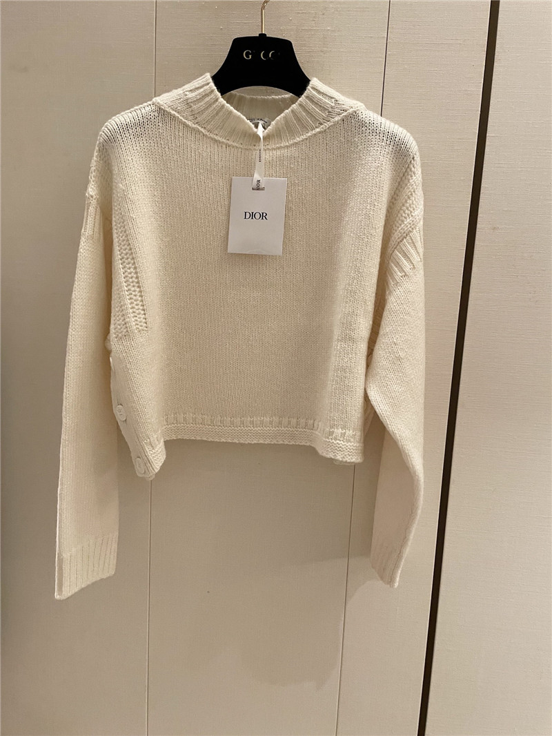 D10r crop openwork knit sweater in ivory