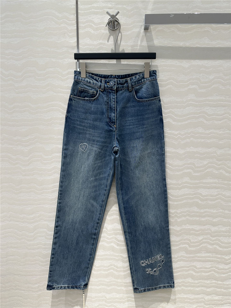 Ch**el denim straight pants replica clothes