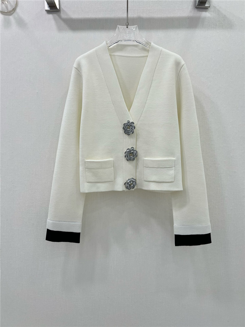 Ch**el crystal buttons v-neck cardigan in white
