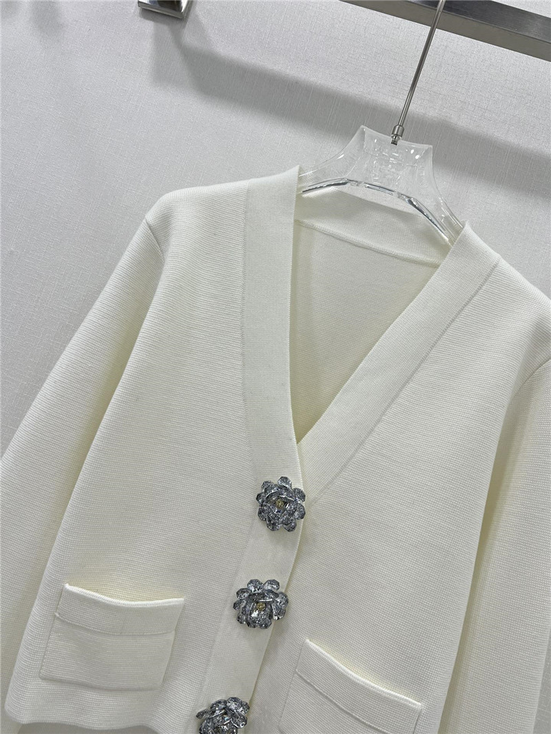 Ch**el crystal buttons v-neck cardigan in white