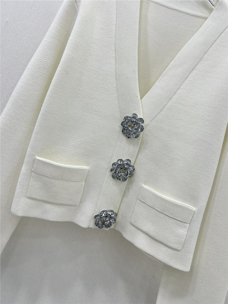 Ch**el crystal buttons v-neck cardigan in white