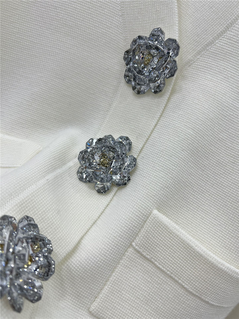 Ch**el crystal buttons v-neck cardigan in white