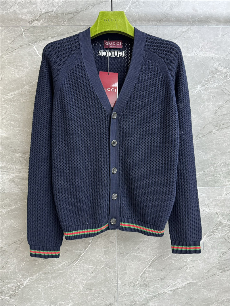 Gvc*1 ajour cotton knit cardigan with web navy