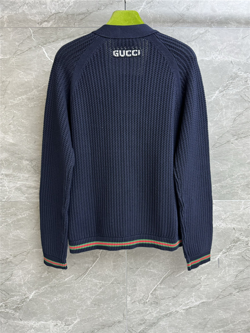 Gvc*1 ajour cotton knit cardigan with web navy