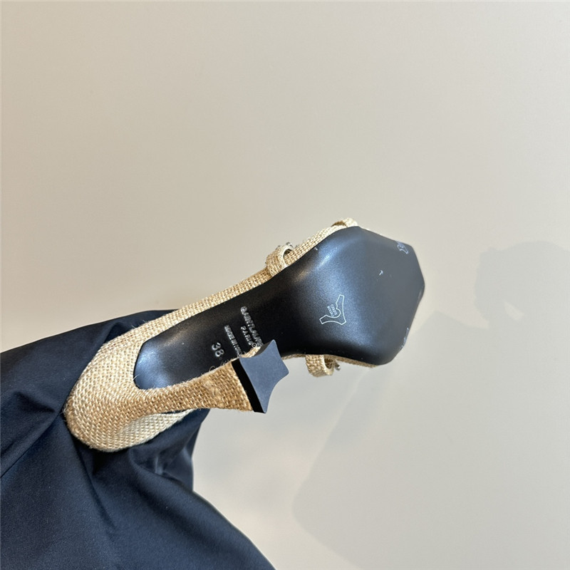 Y51 liz mules in natural linen with rhinestones