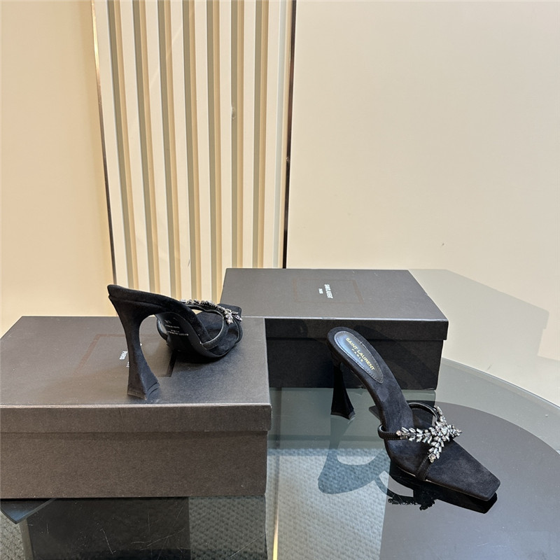 Y51 liz mules in black suede and rhinestone