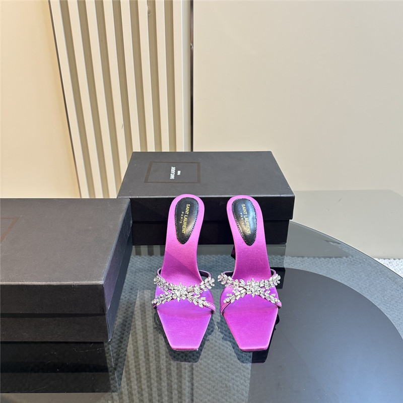 Y51 liz mules in fuchsia satin crepe with rhinestones