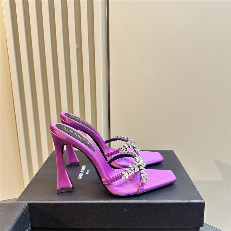 Y51 liz mules in fuchsia satin crepe with rhinestones