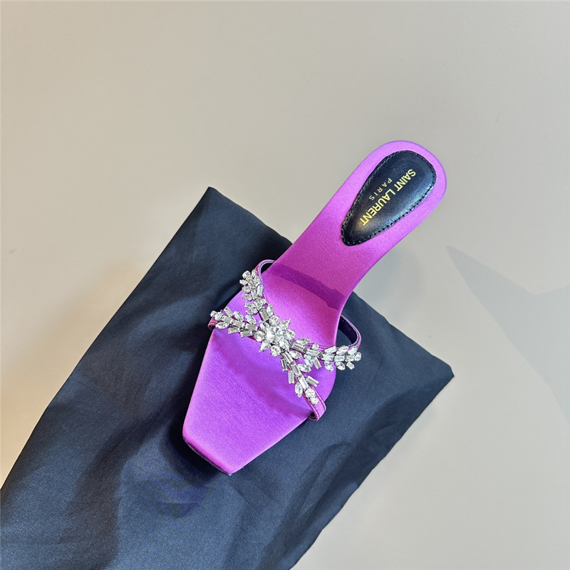 Y51 liz mules in fuchsia satin crepe with rhinestones